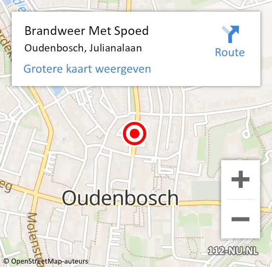 Locatie op kaart van de 112 melding: Brandweer Met Spoed Naar Oudenbosch, Julianalaan op 25 december 2016 12:11