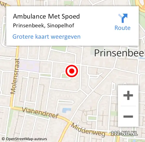 Locatie op kaart van de 112 melding: Ambulance Met Spoed Naar Prinsenbeek, Sinopelhof op 25 december 2016 12:46