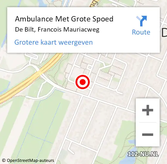 Locatie op kaart van de 112 melding: Ambulance Met Grote Spoed Naar De Bilt, Francois Mauriacweg op 25 december 2016 13:37