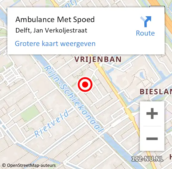 Locatie op kaart van de 112 melding: Ambulance Met Spoed Naar Delft, Jan Verkoljestraat op 25 december 2016 15:03