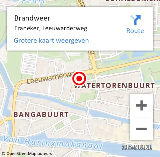 Locatie op kaart van de 112 melding: Brandweer Franeker, Leeuwarderweg op 5 januari 2014 19:35