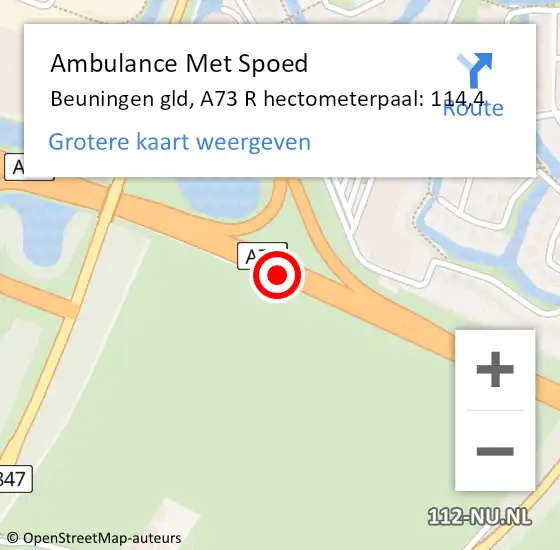 Locatie op kaart van de 112 melding: Ambulance Met Spoed Naar Beuningen gld, A73 R hectometerpaal: 114,4 op 25 december 2016 16:44