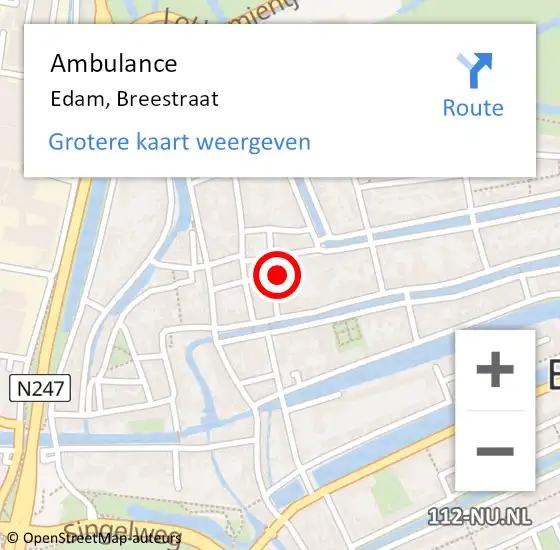 Locatie op kaart van de 112 melding: Ambulance Edam, Breestraat op 25 december 2016 16:50