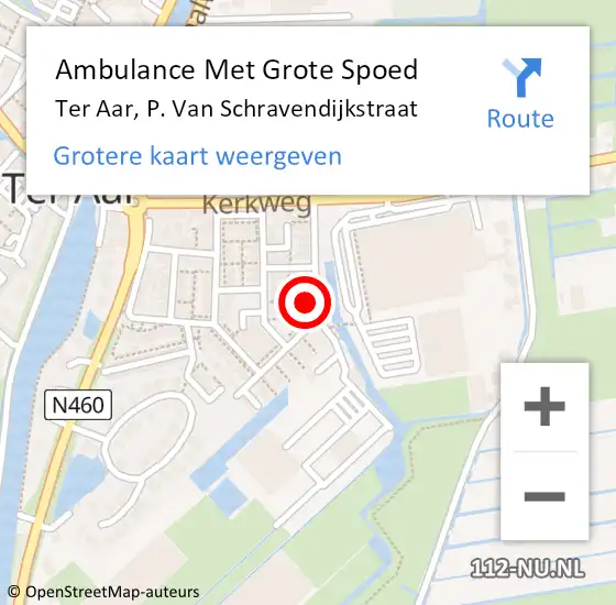 Locatie op kaart van de 112 melding: Ambulance Met Grote Spoed Naar Ter Aar, P. Van Schravendijkstraat op 5 januari 2014 19:51