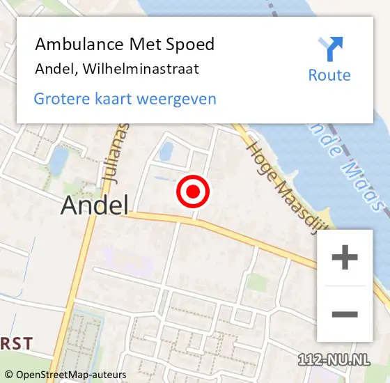 Locatie op kaart van de 112 melding: Ambulance Met Spoed Naar Andel, Wilhelminastraat op 18 september 2013 12:52