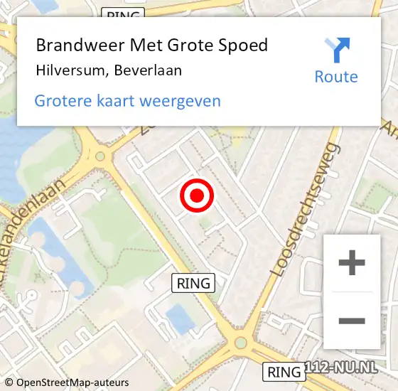 Locatie op kaart van de 112 melding: Brandweer Met Grote Spoed Naar Hilversum, Beverlaan op 25 december 2016 18:27