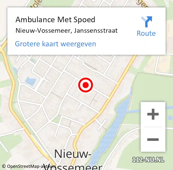 Locatie op kaart van de 112 melding: Ambulance Met Spoed Naar Nieuw-Vossemeer, Janssensstraat op 25 december 2016 18:33