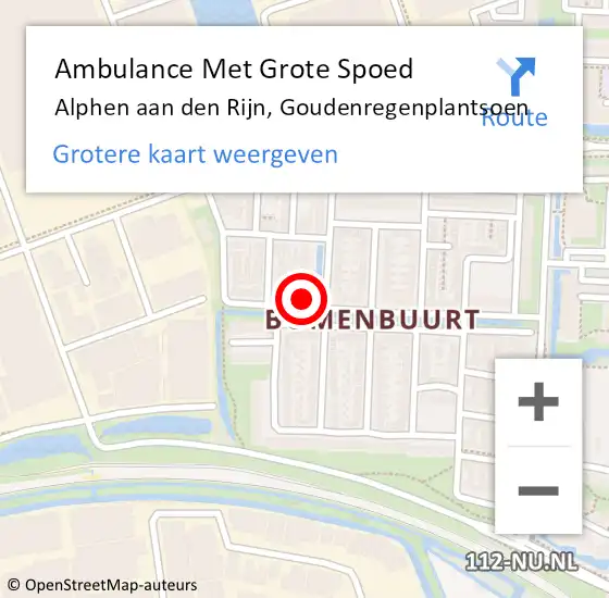 Locatie op kaart van de 112 melding: Ambulance Met Grote Spoed Naar Alphen aan den Rijn, Goudenregenplantsoen op 25 december 2016 19:21