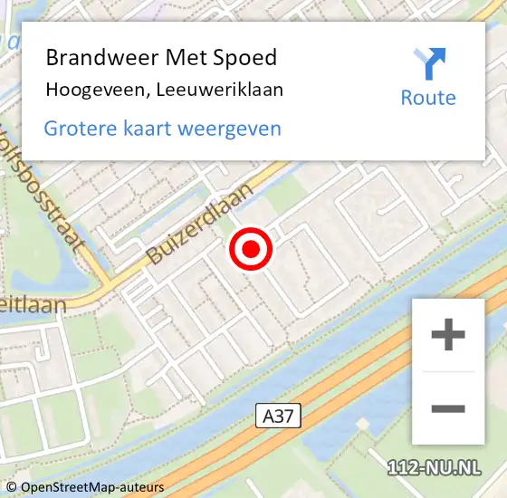 Locatie op kaart van de 112 melding: Brandweer Met Spoed Naar Hoogeveen, Leeuweriklaan op 25 december 2016 19:53