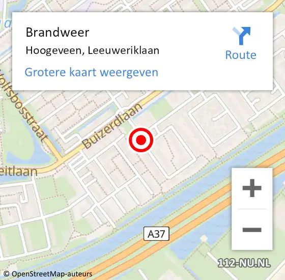 Locatie op kaart van de 112 melding: Brandweer Hoogeveen, Leeuweriklaan op 25 december 2016 19:53