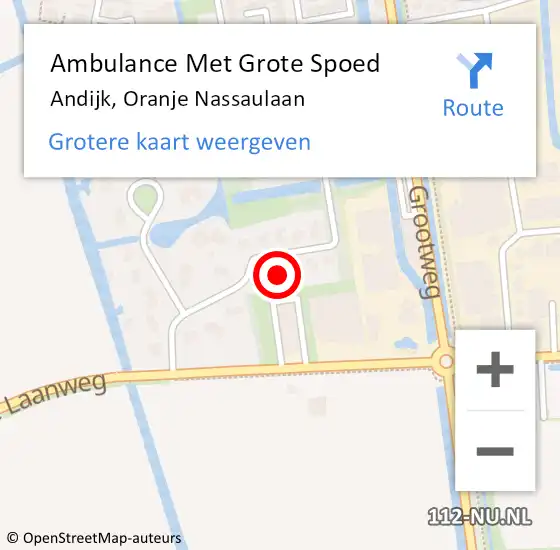 Locatie op kaart van de 112 melding: Ambulance Met Grote Spoed Naar Andijk, Oranje Nassaulaan op 18 september 2013 12:53