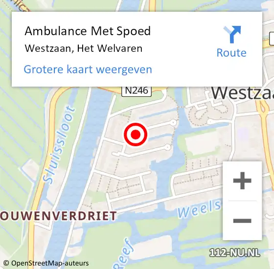 Locatie op kaart van de 112 melding: Ambulance Met Spoed Naar Westzaan, Het Welvaren op 25 december 2016 21:04