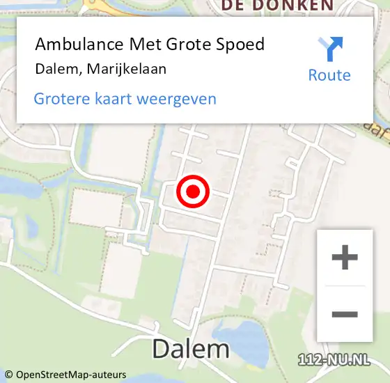 Locatie op kaart van de 112 melding: Ambulance Met Grote Spoed Naar Dalem, Marijkelaan op 25 december 2016 21:18