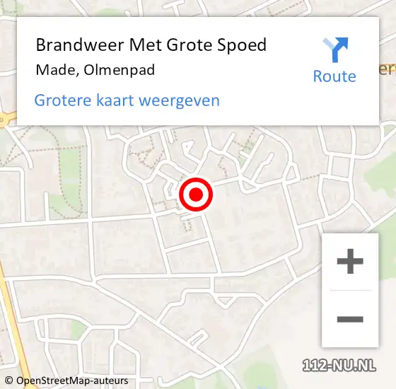 Locatie op kaart van de 112 melding: Brandweer Met Grote Spoed Naar Made, Olmenpad op 26 december 2016 00:22