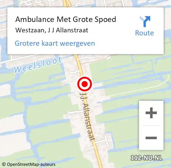 Locatie op kaart van de 112 melding: Ambulance Met Grote Spoed Naar Westzaan, J J Allanstraat op 26 december 2016 00:27