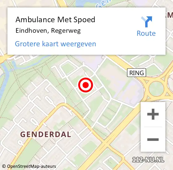 Locatie op kaart van de 112 melding: Ambulance Met Spoed Naar Eindhoven, Regerweg op 26 december 2016 02:47