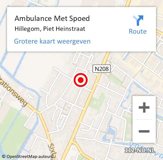 Locatie op kaart van de 112 melding: Ambulance Met Spoed Naar Hillegom, Piet Heinstraat op 26 december 2016 03:35