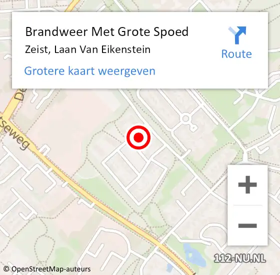 Locatie op kaart van de 112 melding: Brandweer Met Grote Spoed Naar Zeist, Laan Van Eikenstein op 26 december 2016 06:48