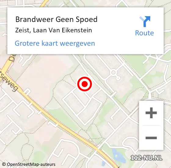 Locatie op kaart van de 112 melding: Brandweer Geen Spoed Naar Zeist, Laan Van Eikenstein op 26 december 2016 06:49