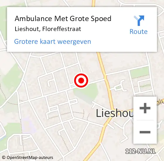 Locatie op kaart van de 112 melding: Ambulance Met Grote Spoed Naar Lieshout, Floreffestraat op 26 december 2016 09:21