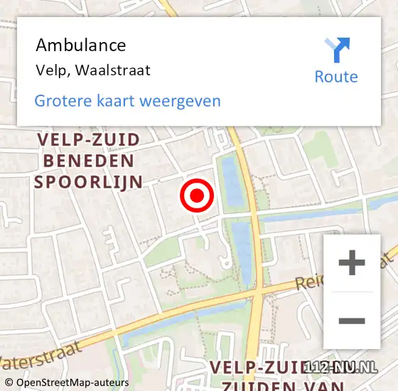 Locatie op kaart van de 112 melding: Ambulance Velp, Waalstraat op 26 december 2016 10:22