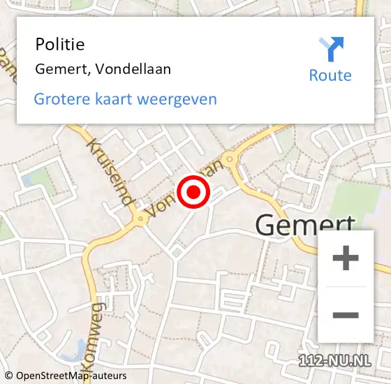 Locatie op kaart van de 112 melding: Politie Gemert, Vondellaan op 26 december 2016 10:40