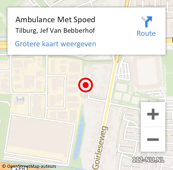 Locatie op kaart van de 112 melding: Ambulance Met Spoed Naar Tilburg, Jef Van Bebberhof op 26 december 2016 12:06