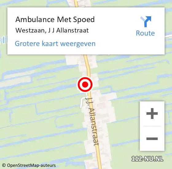 Locatie op kaart van de 112 melding: Ambulance Met Spoed Naar Westzaan, J J Allanstraat op 26 december 2016 12:12