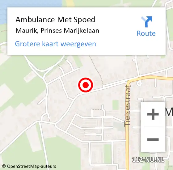 Locatie op kaart van de 112 melding: Ambulance Met Spoed Naar Maurik, Prinses Marijkelaan op 26 december 2016 12:12