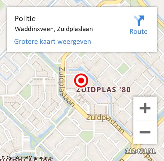 Locatie op kaart van de 112 melding: Politie Waddinxveen, Zuidplaslaan op 26 december 2016 13:57