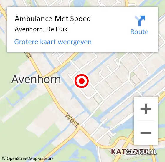 Locatie op kaart van de 112 melding: Ambulance Met Spoed Naar Avenhorn, De Fuik op 26 december 2016 14:27