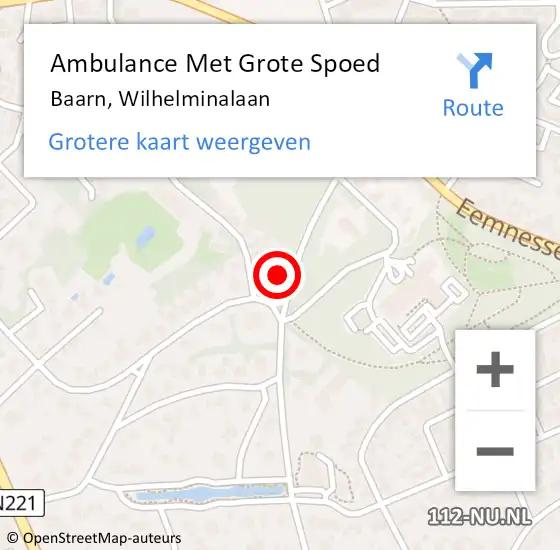 Locatie op kaart van de 112 melding: Ambulance Met Grote Spoed Naar Baarn, Wilhelminalaan op 26 december 2016 15:59