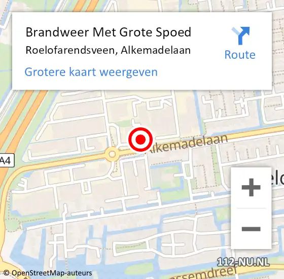 Locatie op kaart van de 112 melding: Brandweer Met Grote Spoed Naar Roelofarendsveen, Alkemadelaan op 18 september 2013 12:59