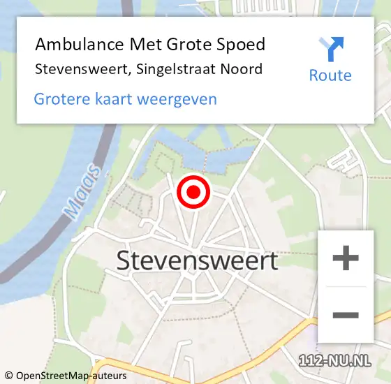 Locatie op kaart van de 112 melding: Ambulance Met Grote Spoed Naar Stevensweert, Singelstraat Noord op 5 januari 2014 22:41