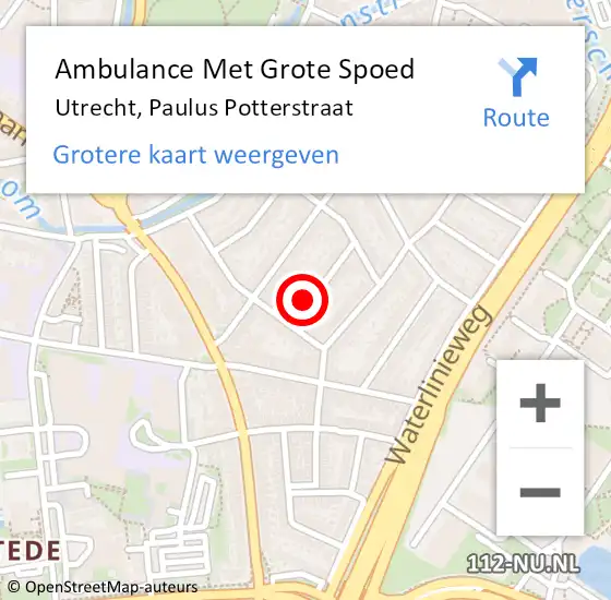 Locatie op kaart van de 112 melding: Ambulance Met Grote Spoed Naar Utrecht, Paulus Potterstraat op 26 december 2016 20:43