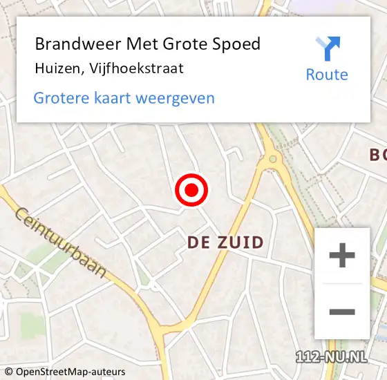 Locatie op kaart van de 112 melding: Brandweer Met Grote Spoed Naar Huizen, Vijfhoekstraat op 26 december 2016 23:46