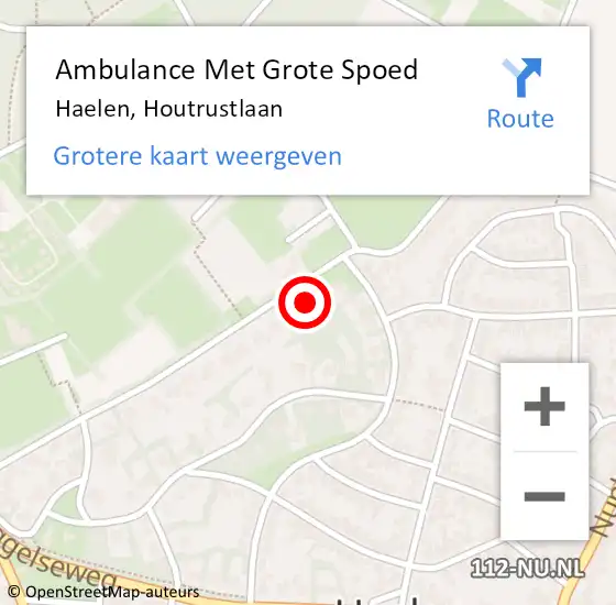 Locatie op kaart van de 112 melding: Ambulance Met Grote Spoed Naar Haelen, Houtrustlaan op 27 december 2016 00:34