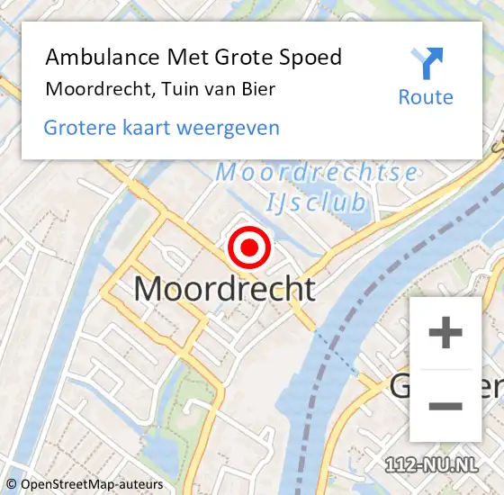 Locatie op kaart van de 112 melding: Ambulance Met Grote Spoed Naar Moordrecht, Tuin van Bier op 27 december 2016 01:15