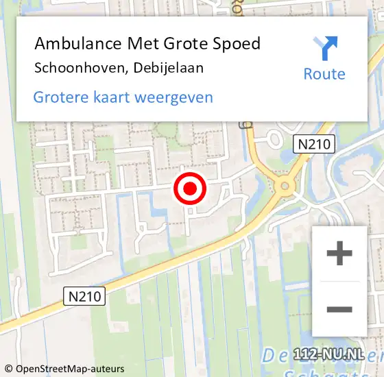 Locatie op kaart van de 112 melding: Ambulance Met Grote Spoed Naar Schoonhoven, Debijelaan op 27 december 2016 05:22