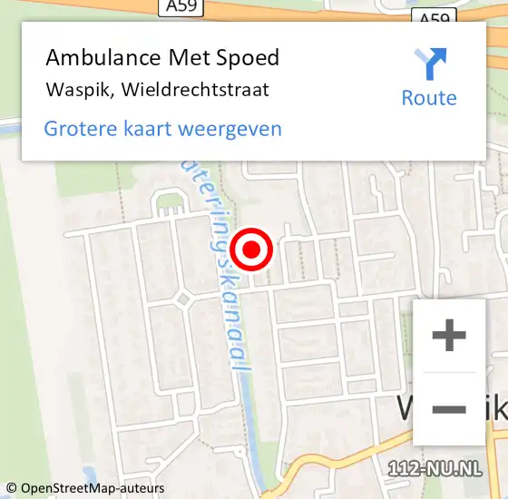 Locatie op kaart van de 112 melding: Ambulance Met Spoed Naar Waspik, Wieldrechtstraat op 27 december 2016 05:48