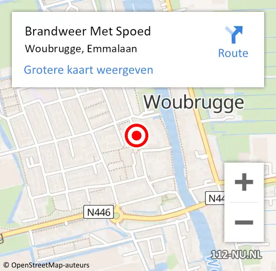 Locatie op kaart van de 112 melding: Brandweer Met Spoed Naar Woubrugge, Emmalaan op 27 december 2016 07:05