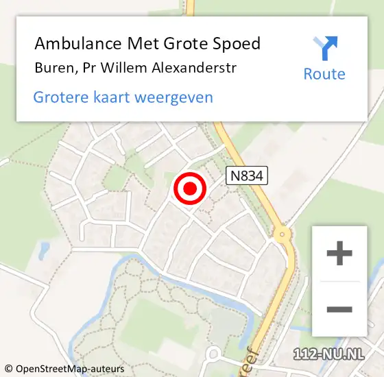 Locatie op kaart van de 112 melding: Ambulance Met Grote Spoed Naar Buren, Pr Willem Alexanderstr op 27 december 2016 07:24