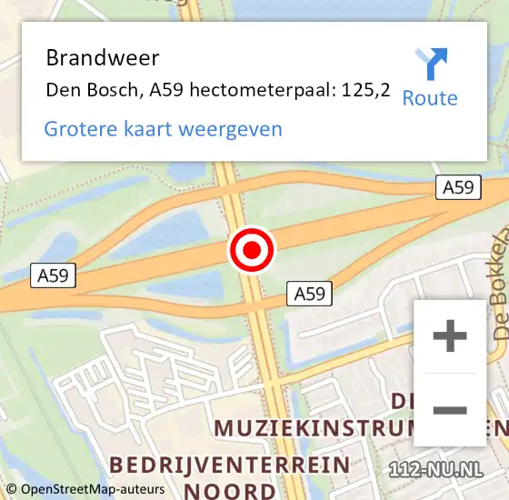 Locatie op kaart van de 112 melding: Brandweer Den Bosch, A59 op 27 december 2016 08:26