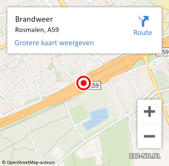 Locatie op kaart van de 112 melding: Brandweer Rosmalen, A59 op 27 december 2016 08:26