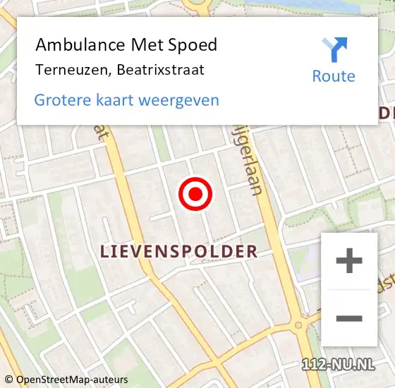 Locatie op kaart van de 112 melding: Ambulance Met Spoed Naar Terneuzen, Beatrixstraat op 27 december 2016 09:56