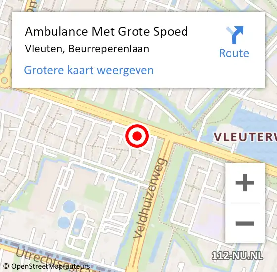 Locatie op kaart van de 112 melding: Ambulance Met Grote Spoed Naar Vleuten, Beurreperenlaan op 27 december 2016 12:37