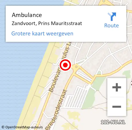 Locatie op kaart van de 112 melding: Ambulance Zandvoort, Prins Mauritsstraat op 27 december 2016 12:52