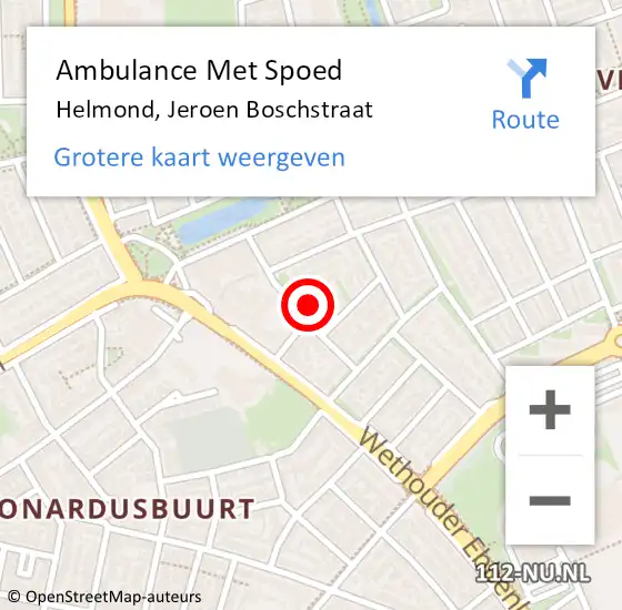 Locatie op kaart van de 112 melding: Ambulance Met Spoed Naar Helmond, Jeroen Boschstraat op 27 december 2016 14:54