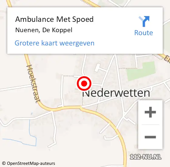 Locatie op kaart van de 112 melding: Ambulance Met Spoed Naar Nuenen, De Koppel op 27 december 2016 15:10