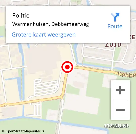 Locatie op kaart van de 112 melding: Politie Warmenhuizen, Debbemeerweg op 27 december 2016 16:31
